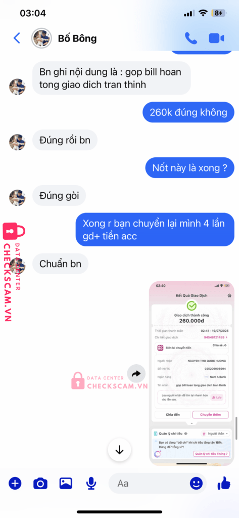 NGUYEN THO QUOC HUONG - 025206008994 - Nam á bank bị cảnh báo lừa đảo scam