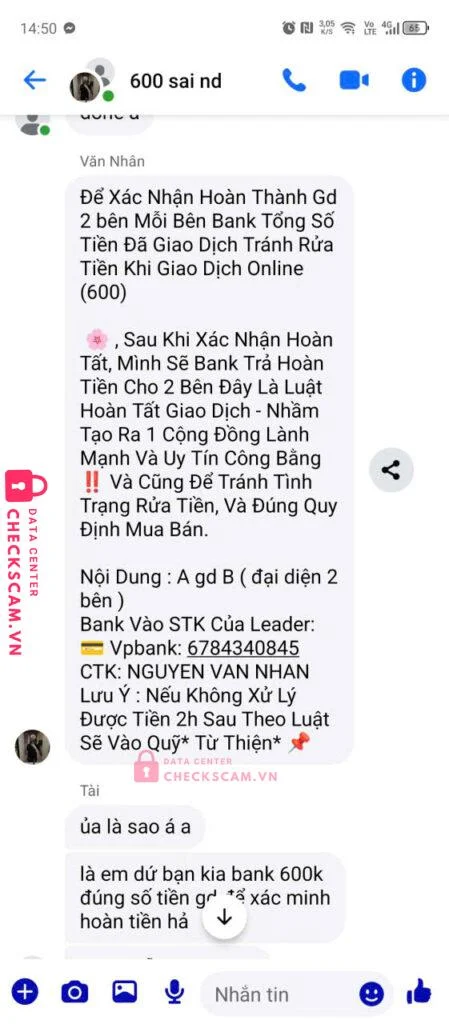 6784340845 NGUYEN VAN NHAN VP BANK bị cảnh báo lừa đảo scam