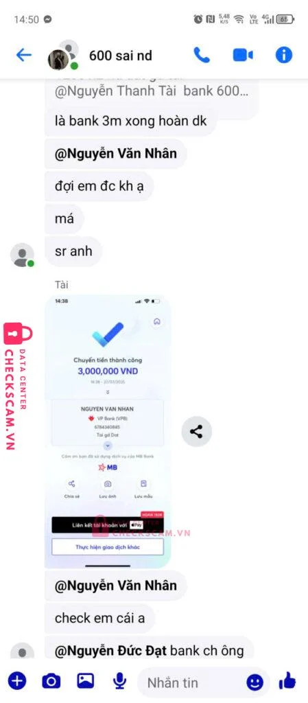 6784340845 NGUYEN VAN NHAN VP BANK bị cảnh báo lừa đảo scam