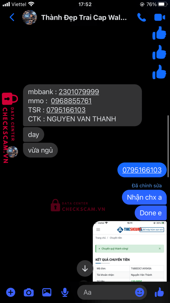 2301079999 NGUYEN VAN THANH MB Bank bị cảnh báo lừa đảo scam