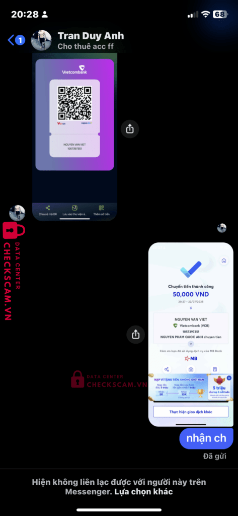 1057397351 NGUYEN VAN VIET Vietcombank bị cảnh báo lừa đảo scam