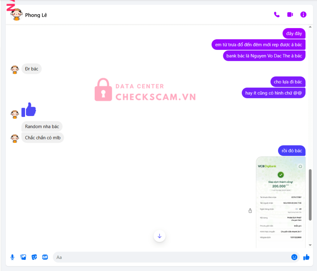 0374173187 NGUYEN VO DAC THE MB bị cảnh báo lừa đảo scam