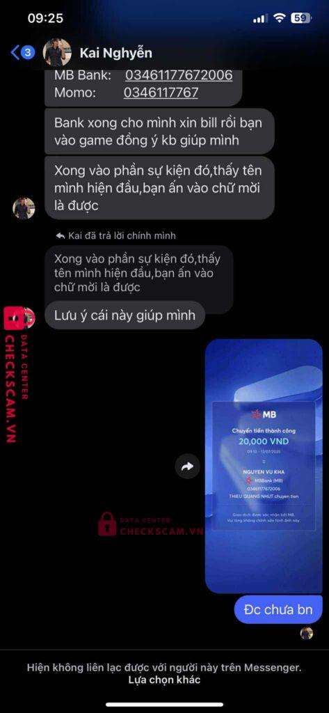 03461177672006 NGUYEN VU KHA MB BANK bị cảnh báo lừa đảo scam