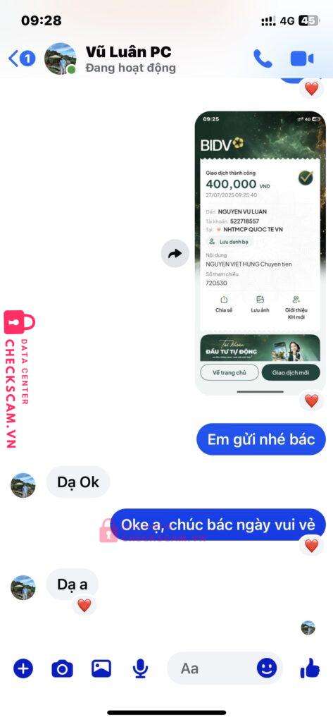 522718557 NGUYEN VU LUAN VIB bị cảnh báo lừa đảo scam