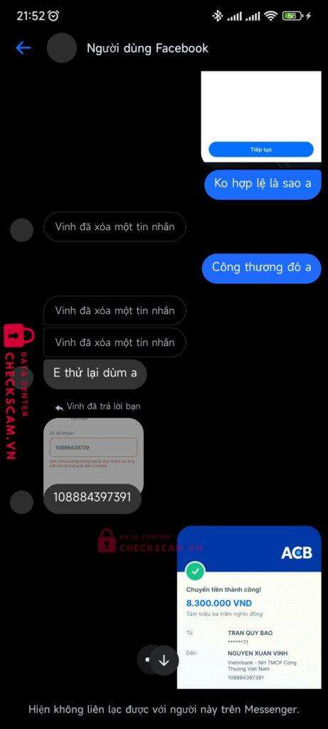 108884397391 NGUYEN XUAN VINH Vietinbank bị cảnh báo lừa đảo scam