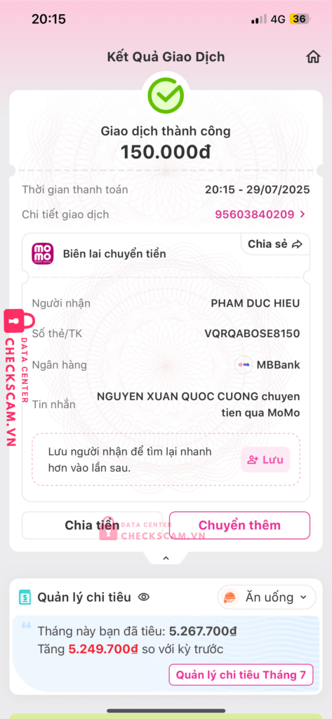 0257130819999 PHAM DUC HIEU MB Bank bị cảnh báo lừa đảo scam