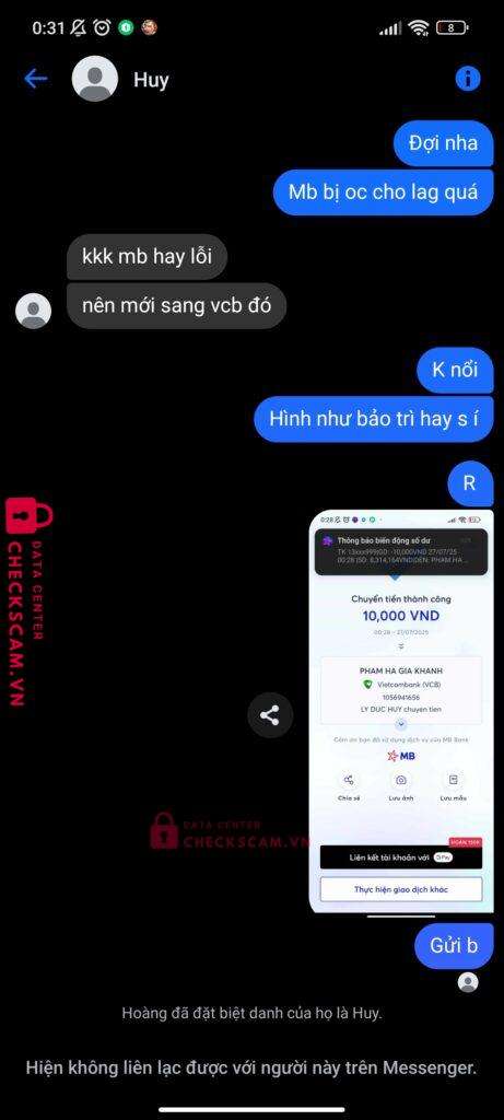 1056941656 PHAM HA GIA KHANH VCB bị cảnh báo lừa đảo scam