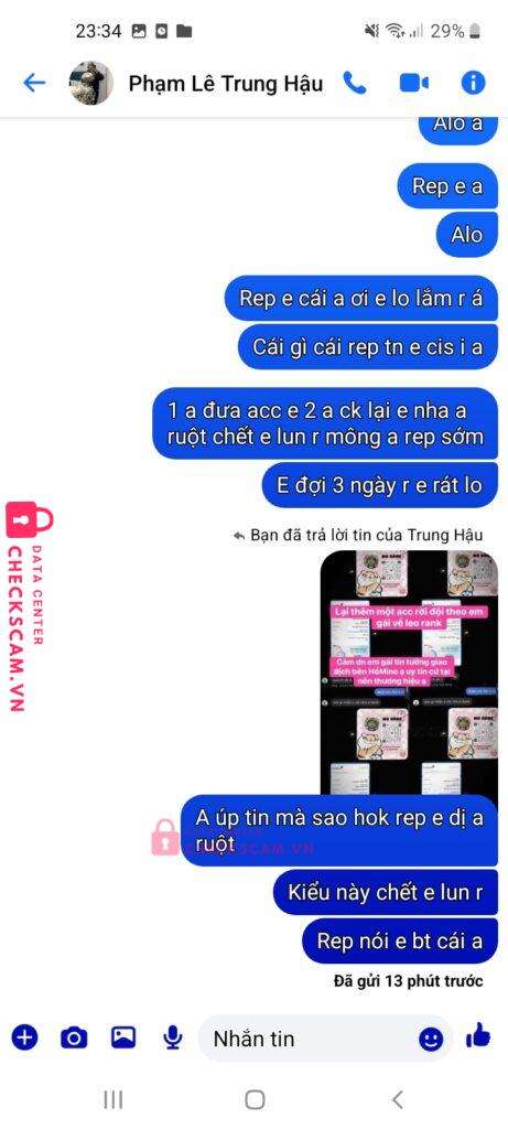 2345777789 PHAM LE TRUNG HAU MB bị cảnh báo lừa đảo scam