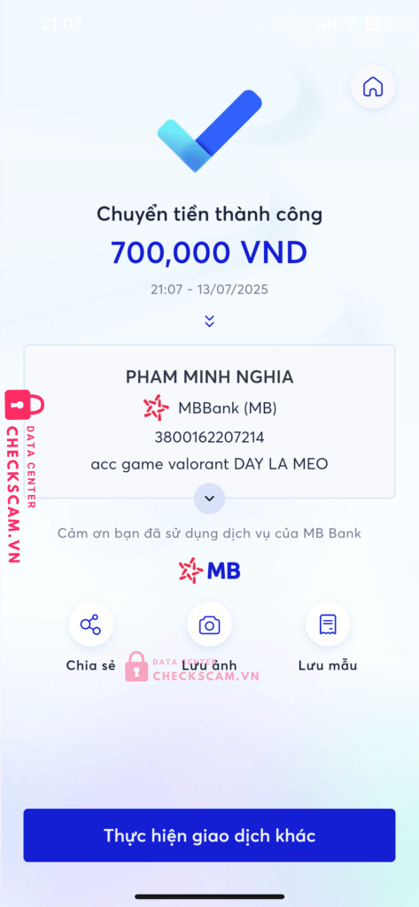 3800162207214 PHAM MINH NGHIA MB Bank bị cảnh báo lừa đảo scam
