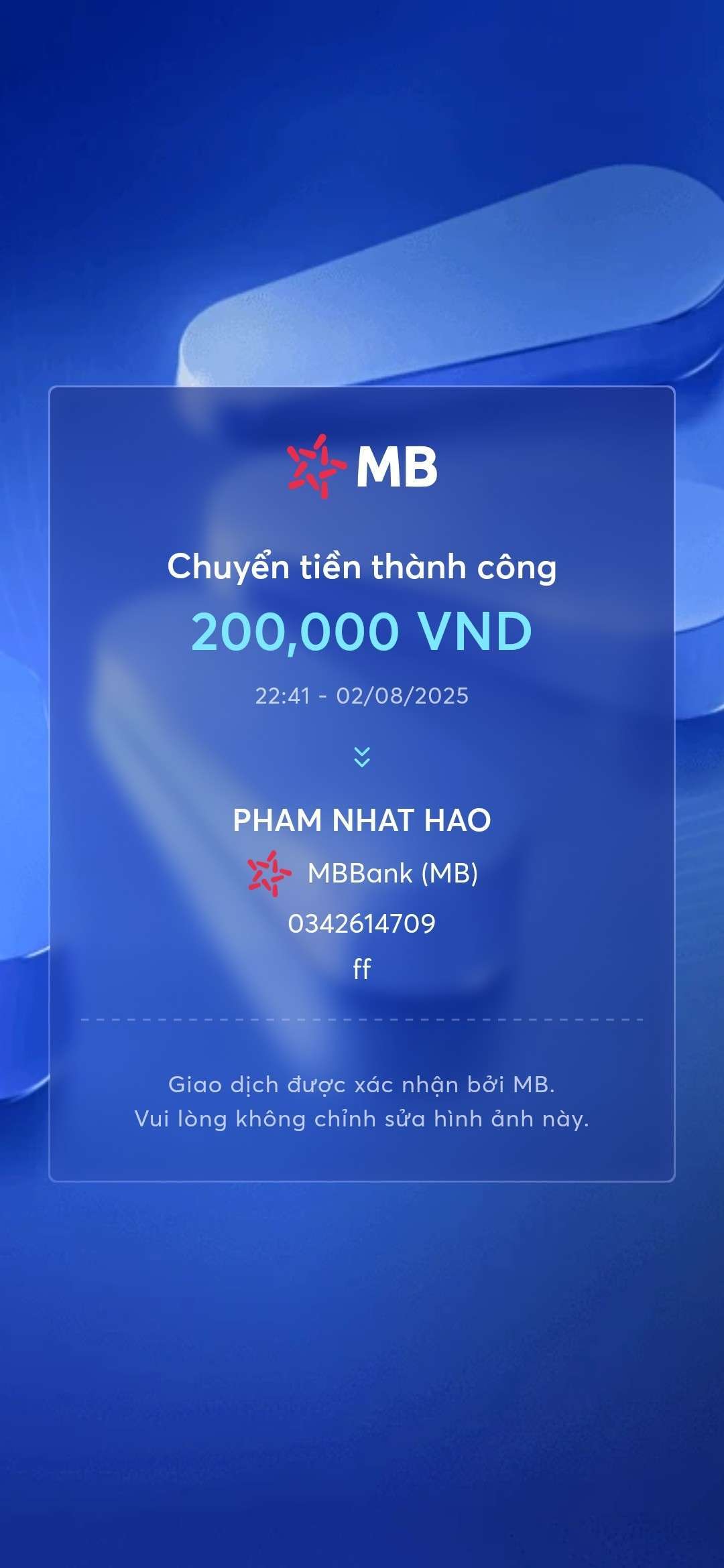 0342614709 PHAM NHAT HAO MB BANK bị cảnh báo lừa đảo scam