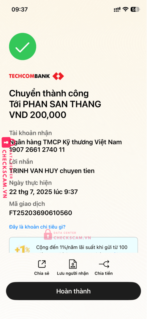 19072661274011 PHAM SAN THANG techcombank bị cảnh báo lừa đảo scam