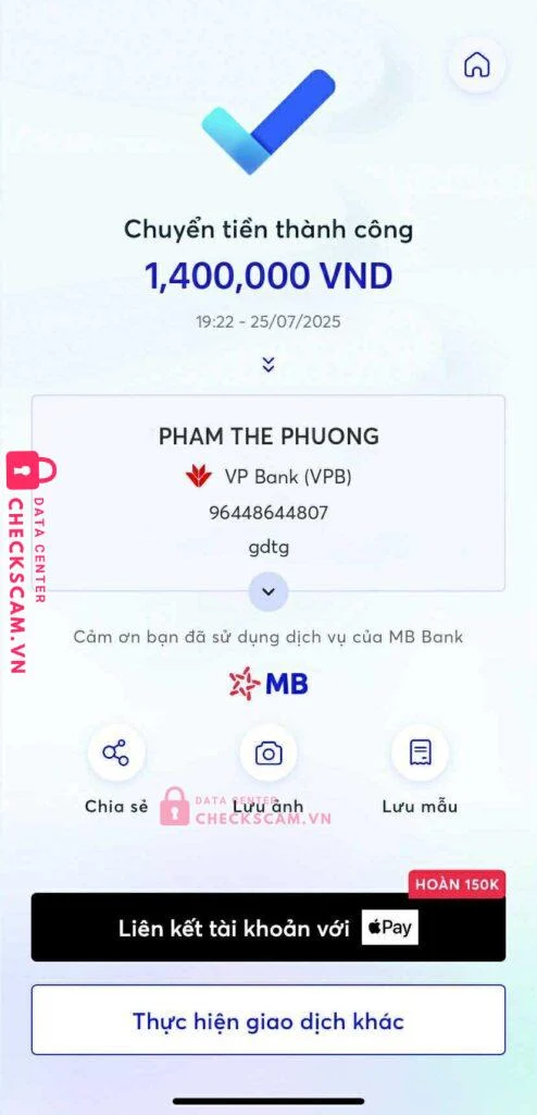 96448644807 PHAM THE PHUONG VP BANK bị cảnh báo lừa đảo scam