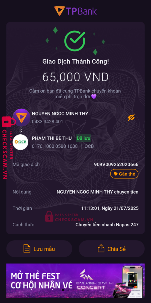 0170100005801008 PHAM THI BE THU OCB bị cảnh báo lừa đảo scam