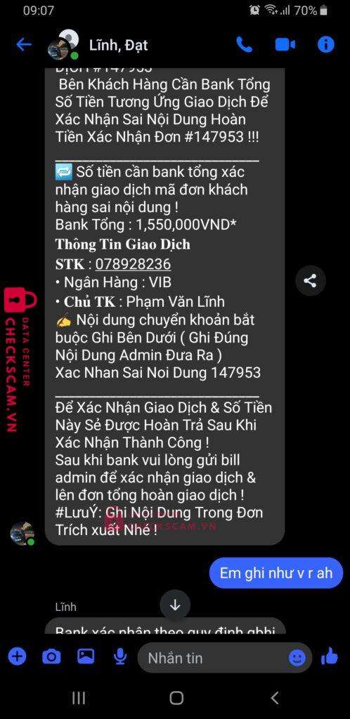 078928236 PHAM VAN LINH vib bị cảnh báo lừa đảo scam
