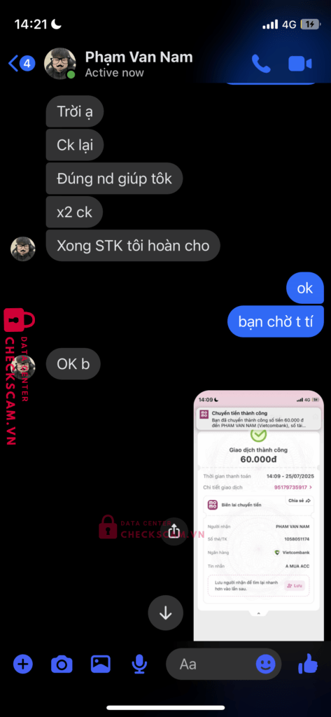 1058051174 PHAM VAN NAM Vietcombank bị cảnh báo lừa đảo scam