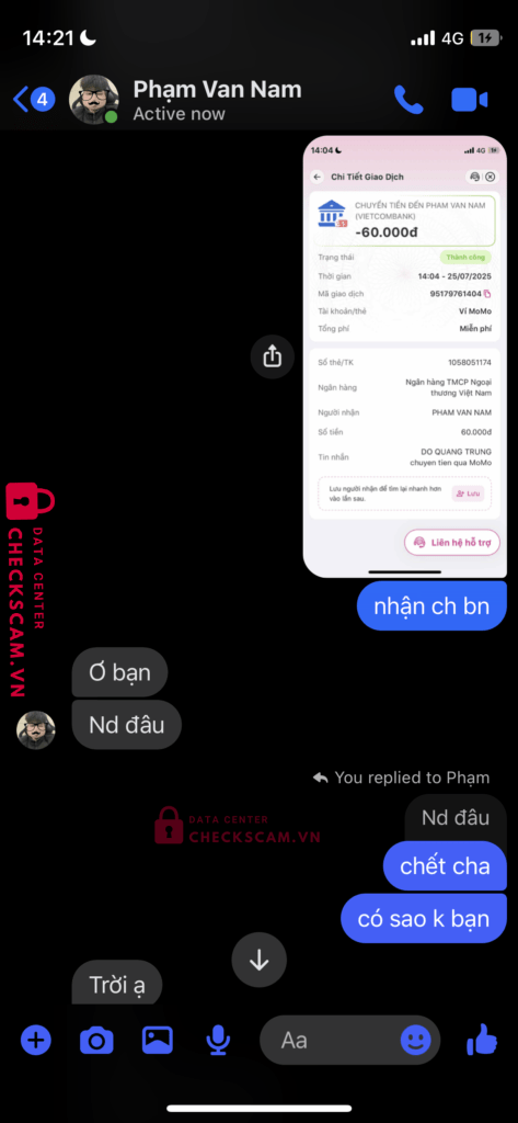 1058051174 PHAM VAN NAM VCB bị cảnh báo lừa đảo scam