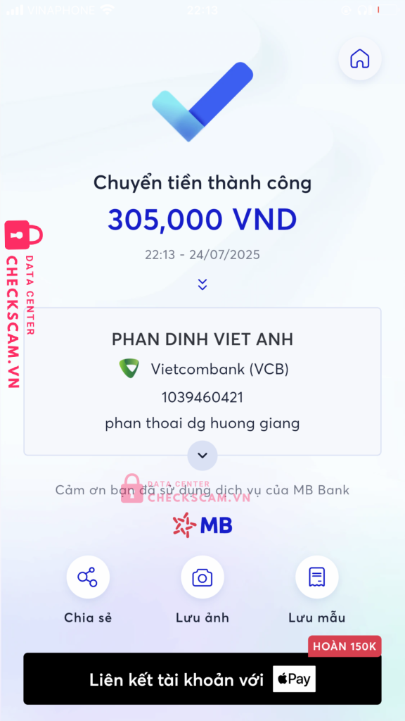 1039460421 PHAN DINH VIET ANH VCB bị cảnh báo lừa đảo scam