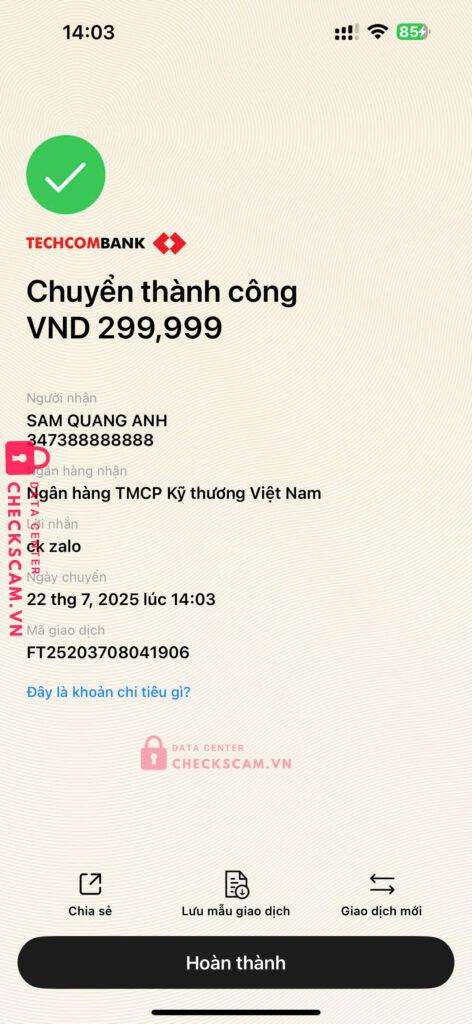 347388888888 SAM QUANG ANH techcombank bị cảnh báo lừa đảo scam