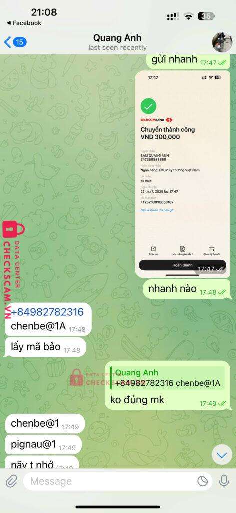 347388888888 SAM QUANG ANH techcombank bị cảnh báo lừa đảo scam