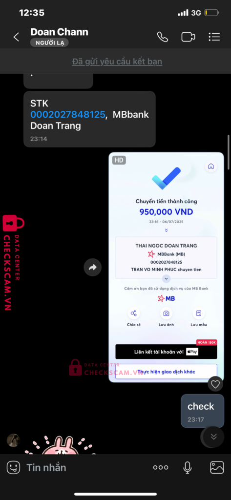 0002027848125 THAI NGOC DOAN TRANG MB Bank bị cảnh báo lừa đảo scam