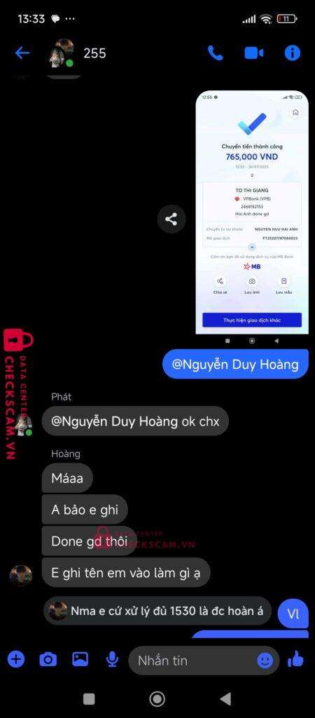 2468152153 TO THI GIANG VP BANK bị cảnh báo lừa đảo scam