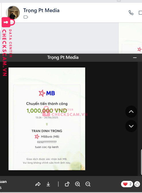 200232777777777 TRAN DINH TRONG MB BANK bị cảnh báo lừa đảo scam