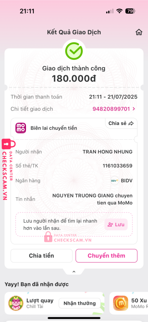 1161033659 TRAN HONG NHUNG Bidv bị cảnh báo lừa đảo scam