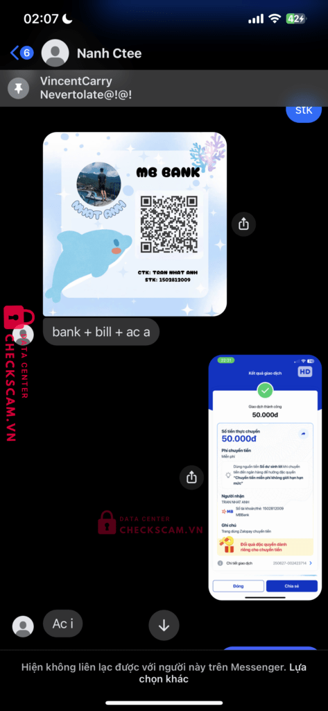 1502812009 TRAN NHAT ANH MB Bank bị cảnh báo lừa đảo scam