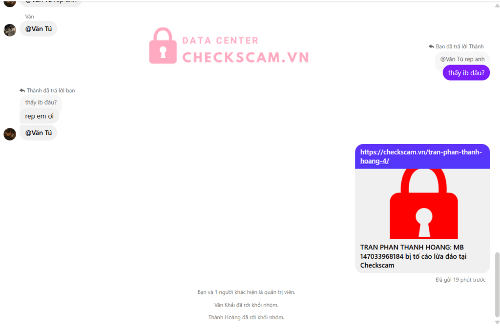 147033968184 TRAN PHAN THANH HOANG mb bank bị cảnh báo lừa đảo scam