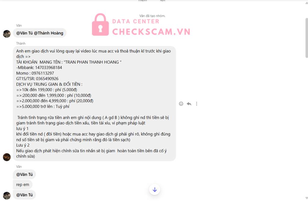 147033968184 TRAN PHAN THANH HOANG mb bank bị cảnh báo lừa đảo scam