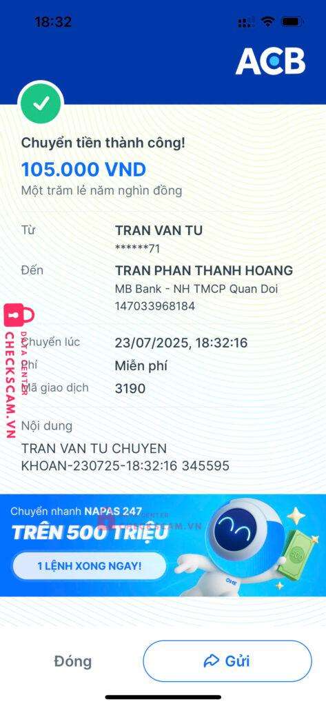 147033968184 TRAN PHAN THANH HOANG mb bank bị cảnh báo lừa đảo scam