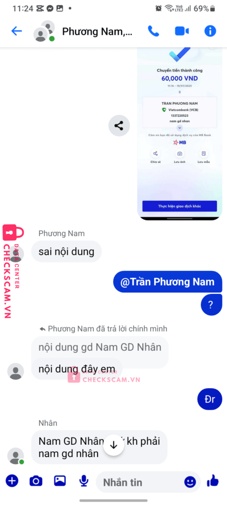 1337220523 TRAN PHUONG NAM VCB bị cảnh báo lừa đảo scam