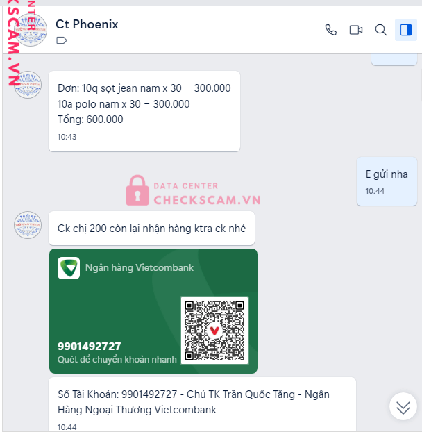 9901492727 TRAN QUOC TANG Vietcombank bị cảnh báo lừa đảo scam