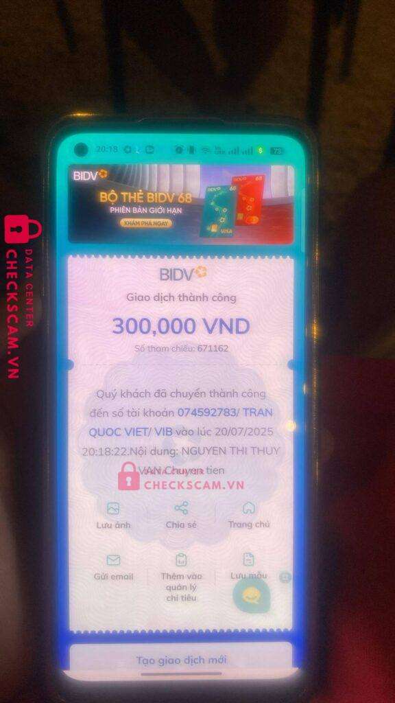 074592783 TRAN QUOC VIET vib bị cảnh báo lừa đảo scam