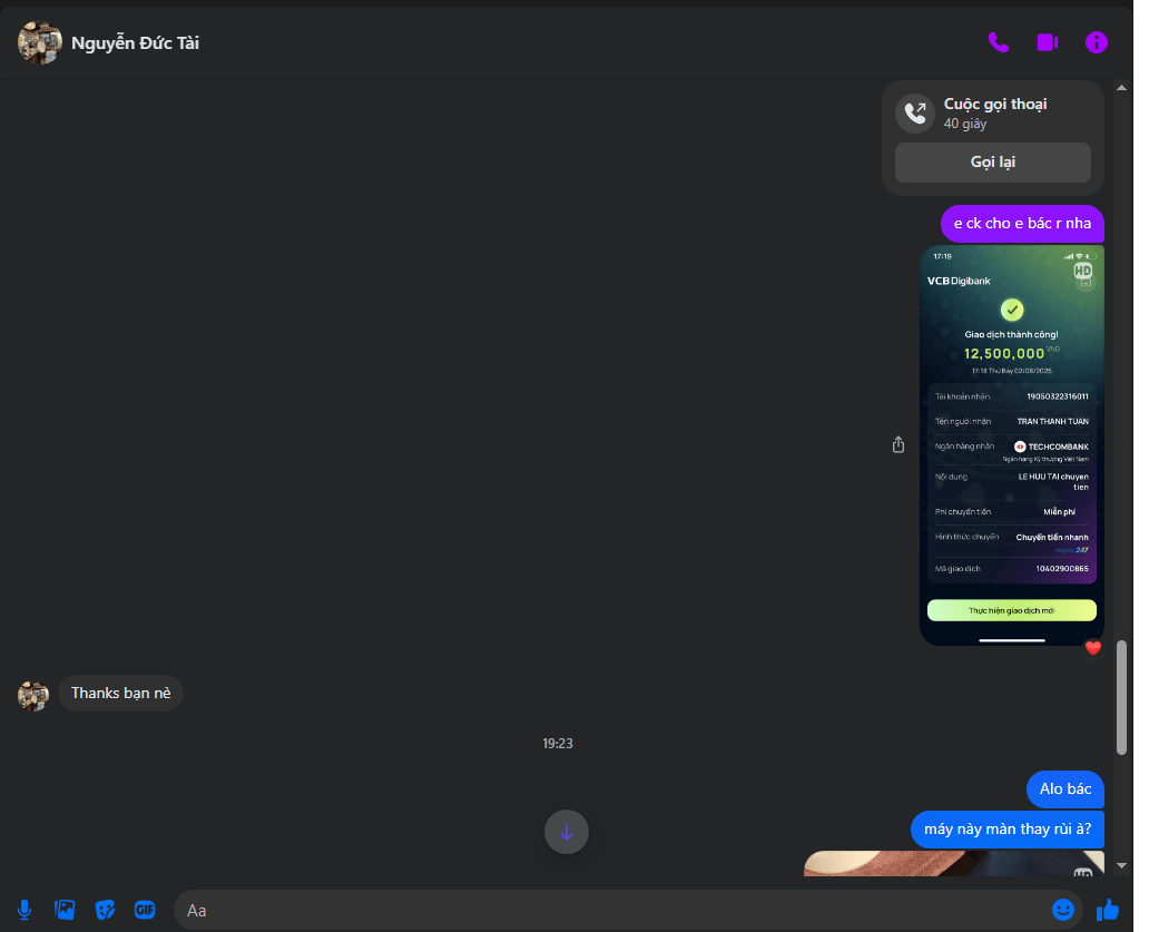 19050322316011 TRAN THANH TUAN Techcombank bị cảnh báo lừa đảo scam