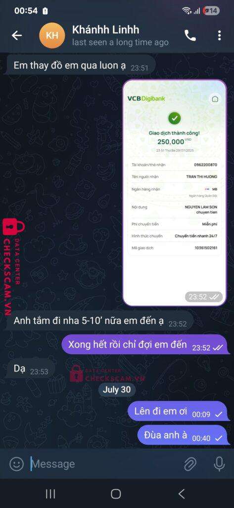 0962200870 TRAN THI HUONG MB BANK bị cảnh báo lừa đảo scam