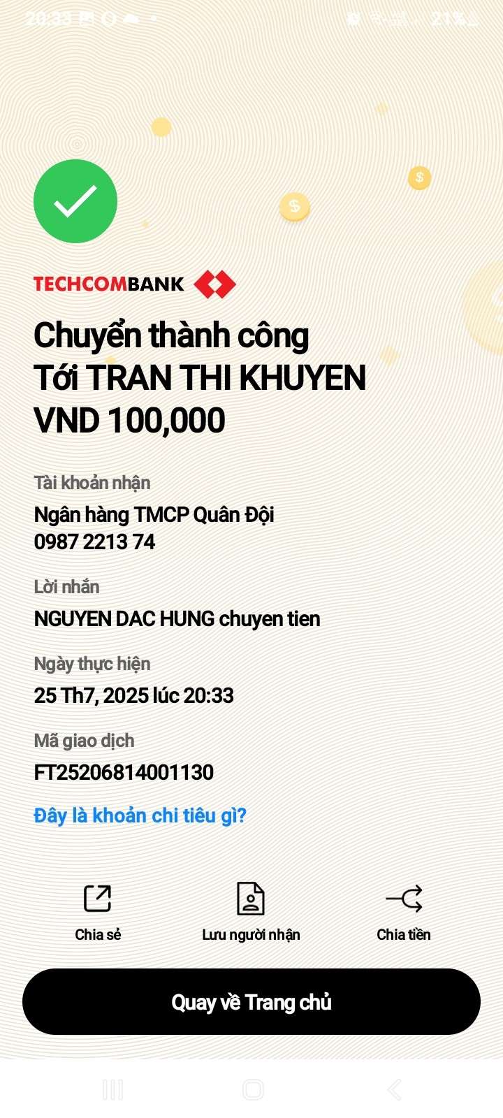 0987221374 TRAN THI KHUYEN MB BANK bị cảnh báo lừa đảo scam