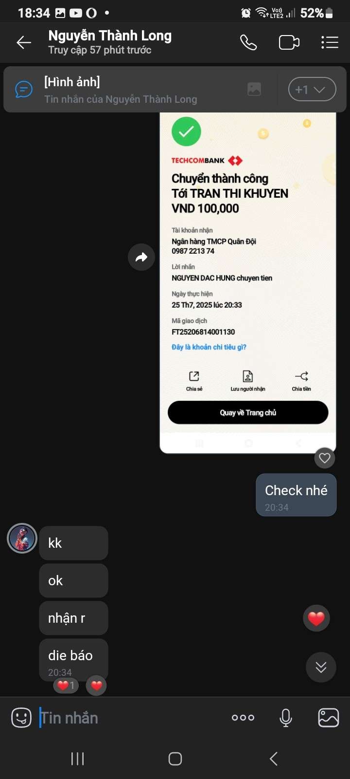 0987221374 TRAN THI KHUYEN MB BANK bị cảnh báo lừa đảo scam