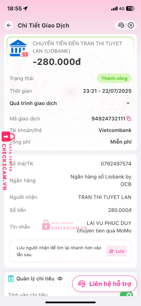 0792497574 TRAN THI TUYET LAN liobank bị cảnh báo lừa đảo scam