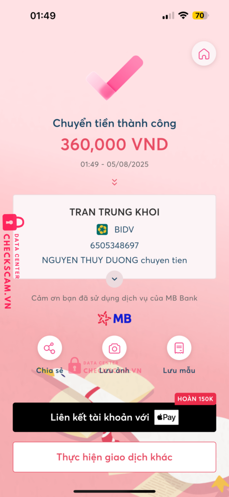 6505348697 TRAN TRUNG KHOI BIDV bị cảnh báo lừa đảo scam