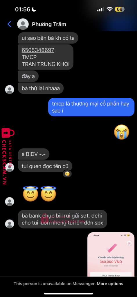 6505348697 TRAN TRUNG KHOI BIDV bị cảnh báo lừa đảo scam