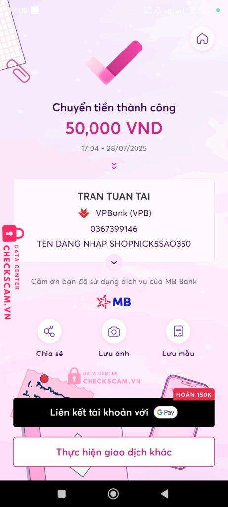 0367399146 TRAN TUAN TAI VP Bank bị cảnh báo lừa đảo scam