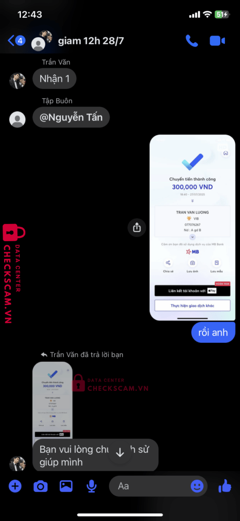 077076267 TRAN VAN LUONG VIB bị cảnh báo lừa đảo scam