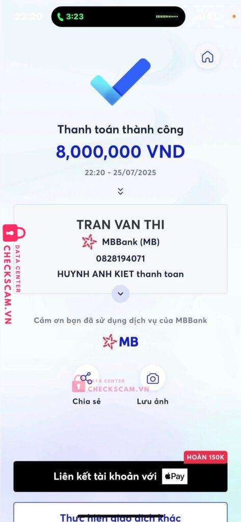 0828194071 TRAN VAN THI MB BANK bị cảnh báo lừa đảo scam
