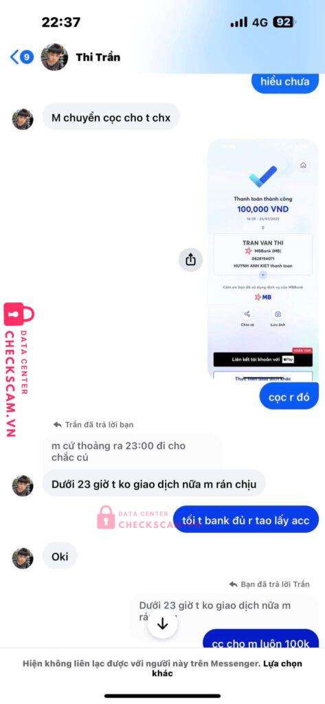 0828194071 TRAN VAN THI MB BANK bị cảnh báo lừa đảo scam