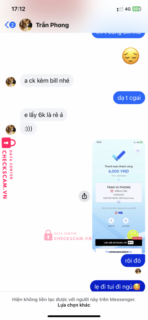 0394362291 TRAN VU PHONG MB Bank bị cảnh báo lừa đảo scam
