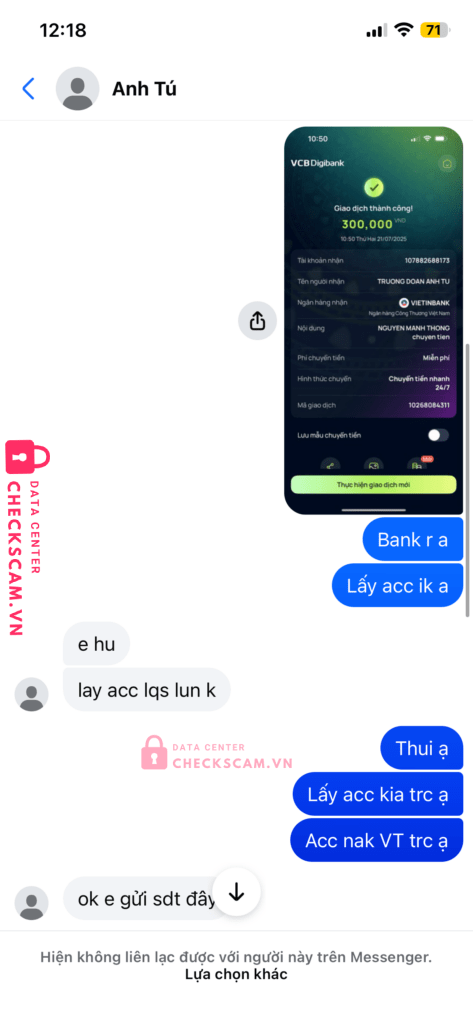 107882688173 TRUONG DOAN ANH TU Vietinbank bị cảnh báo lừa đảo scam