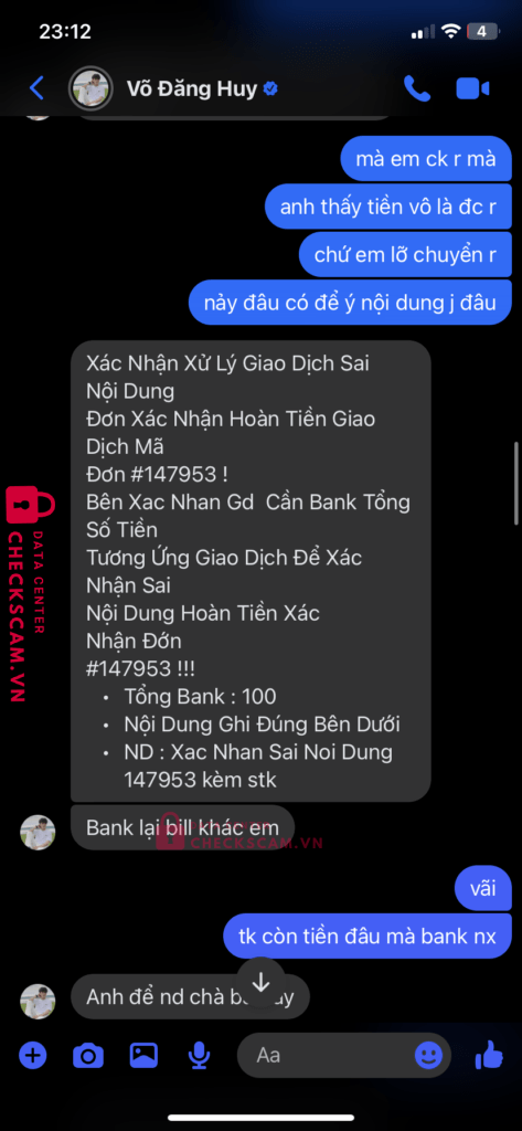 1058344014 VO DANG HUY Vietcombank bị cảnh báo lừa đảo scam