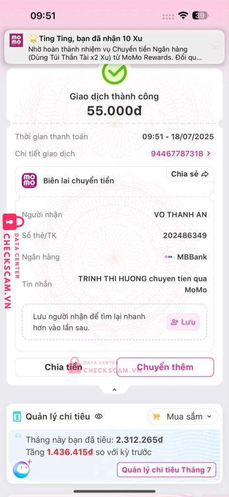 202486349 VO THANH AN MB BANK bị cảnh báo lừa đảo scam
