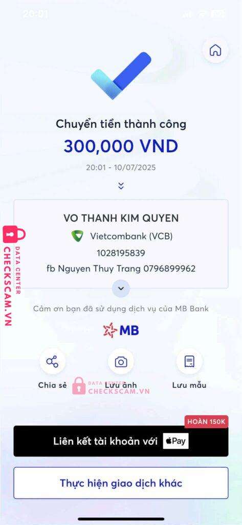 1028195839 VO THANH KIM QUYEN Vietcombank bị cảnh báo lừa đảo scam